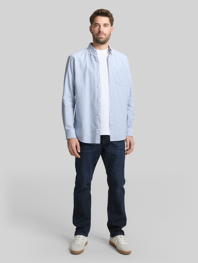 Regular fit overhemd met borstzak door Men, blue petrol stripe