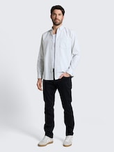 Regular fit shirt with breast pocket - greyish green stripe - Model front view