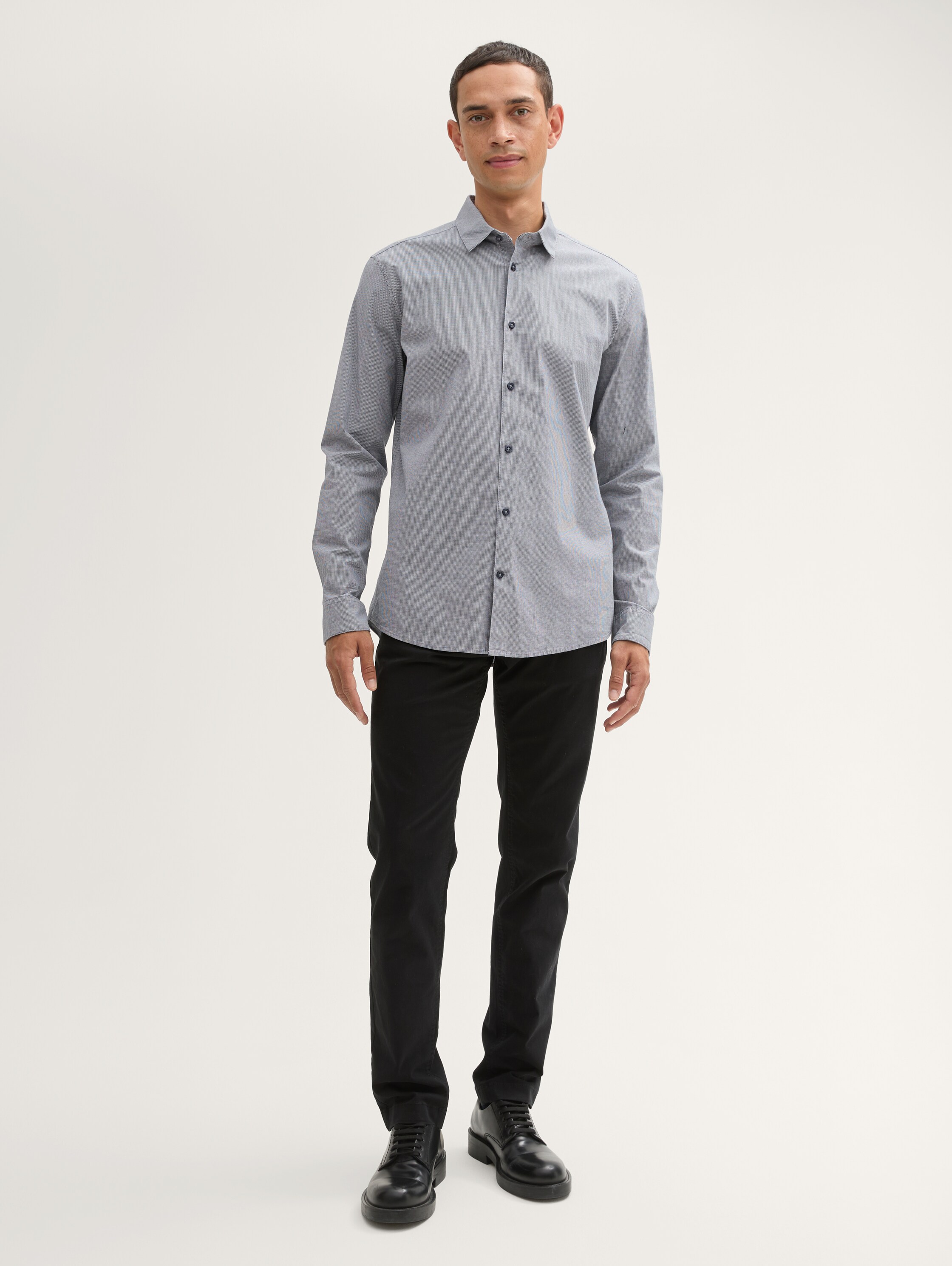 Overhemd met stretch - navy_white_fine_check - 