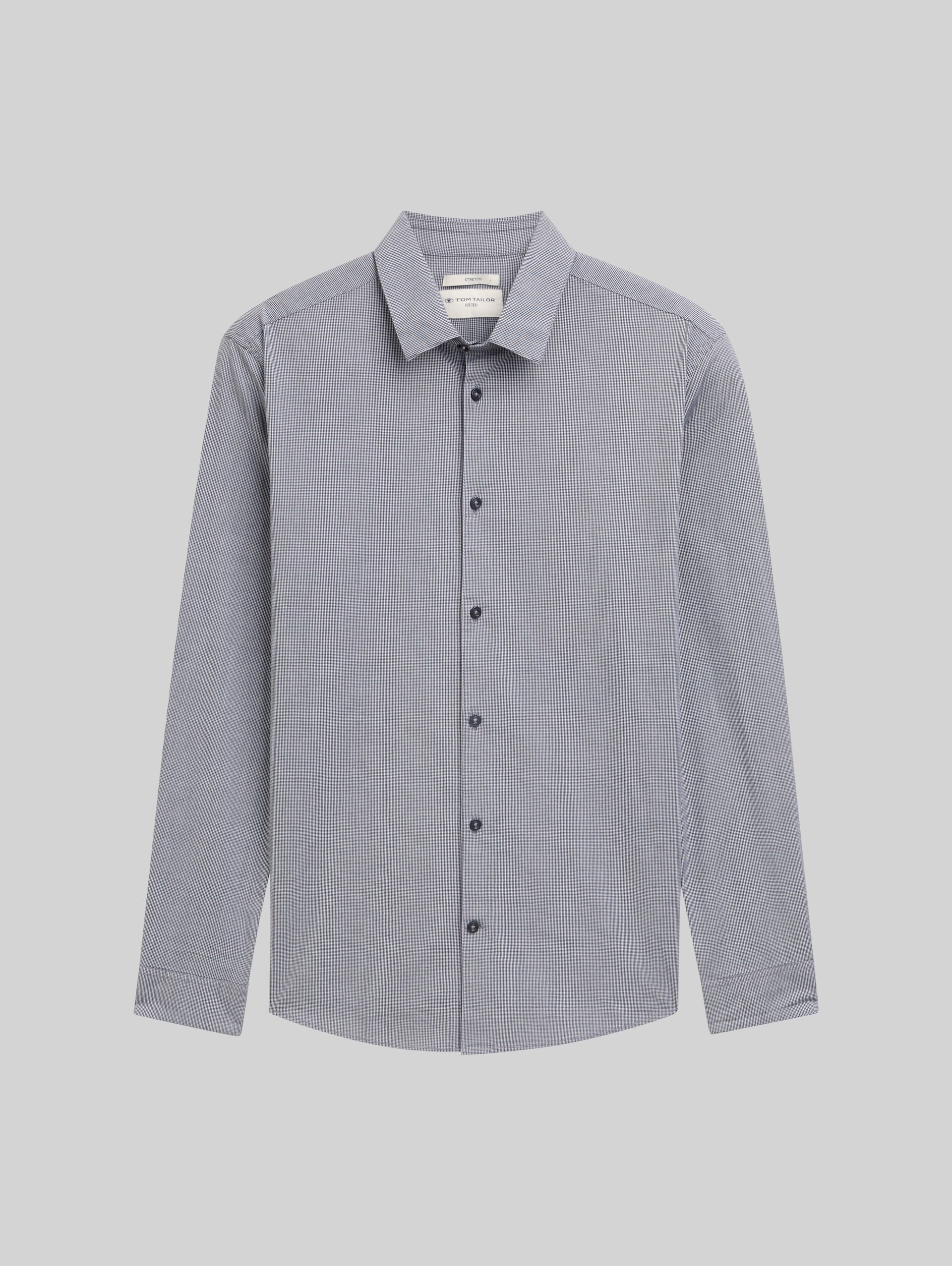Stretch T-shirt - navy white fine check - Front product view