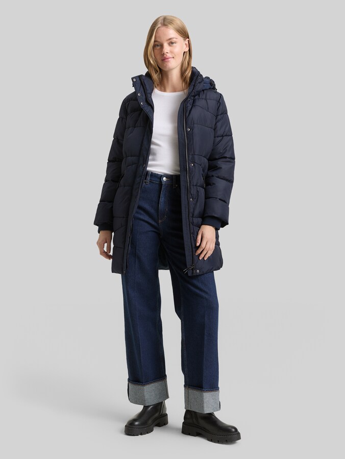 Puffermantel mit abnehmbarer Kapuze von Denim Female, Sky Captain Blue