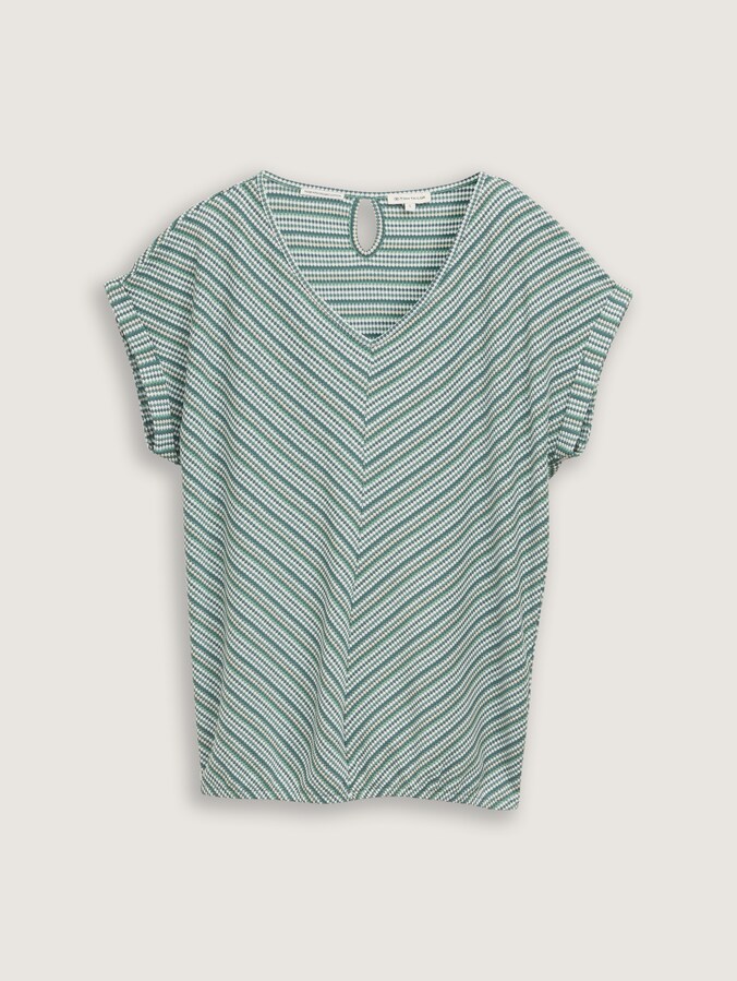 Loose Fit Jacquard T-Shirt von Women, green beige structure stripe