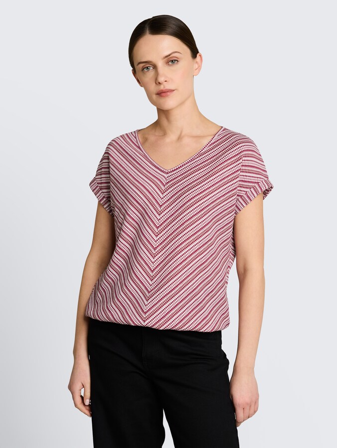 Loose Fit Jacquard T-Shirt von Women, berry pink structure stripe