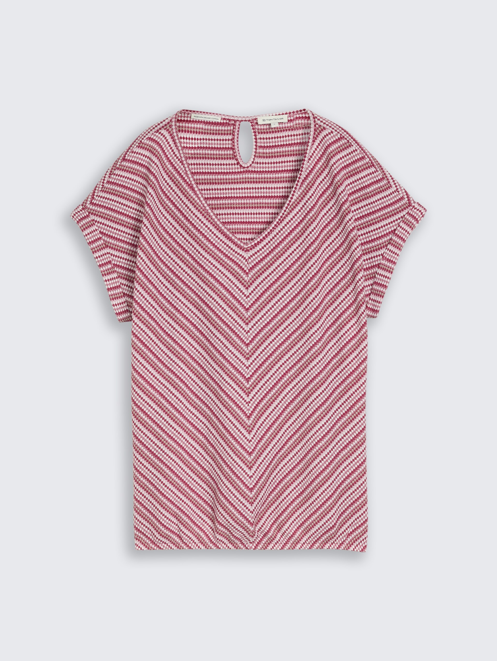 Loose Fit Jacquard T-Shirt - berry pink structure stripe - Vorder-Produkt-Ansicht