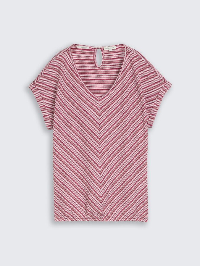 Loose Fit Jacquard T-Shirt von Women, berry pink structure stripe