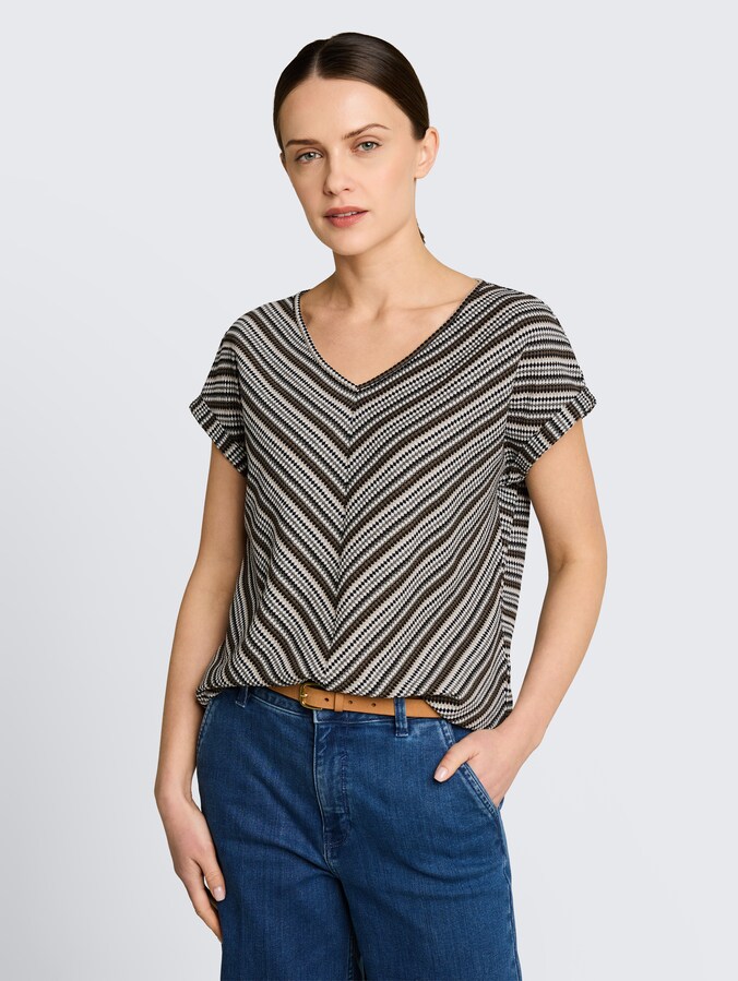 Loose Fit Jacquard T-Shirt von Women, olive black structure stripe