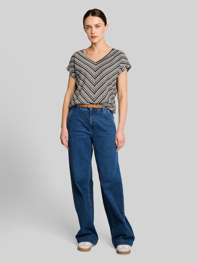 Loose Fit Jacquard T-Shirt von Women, olive black structure stripe