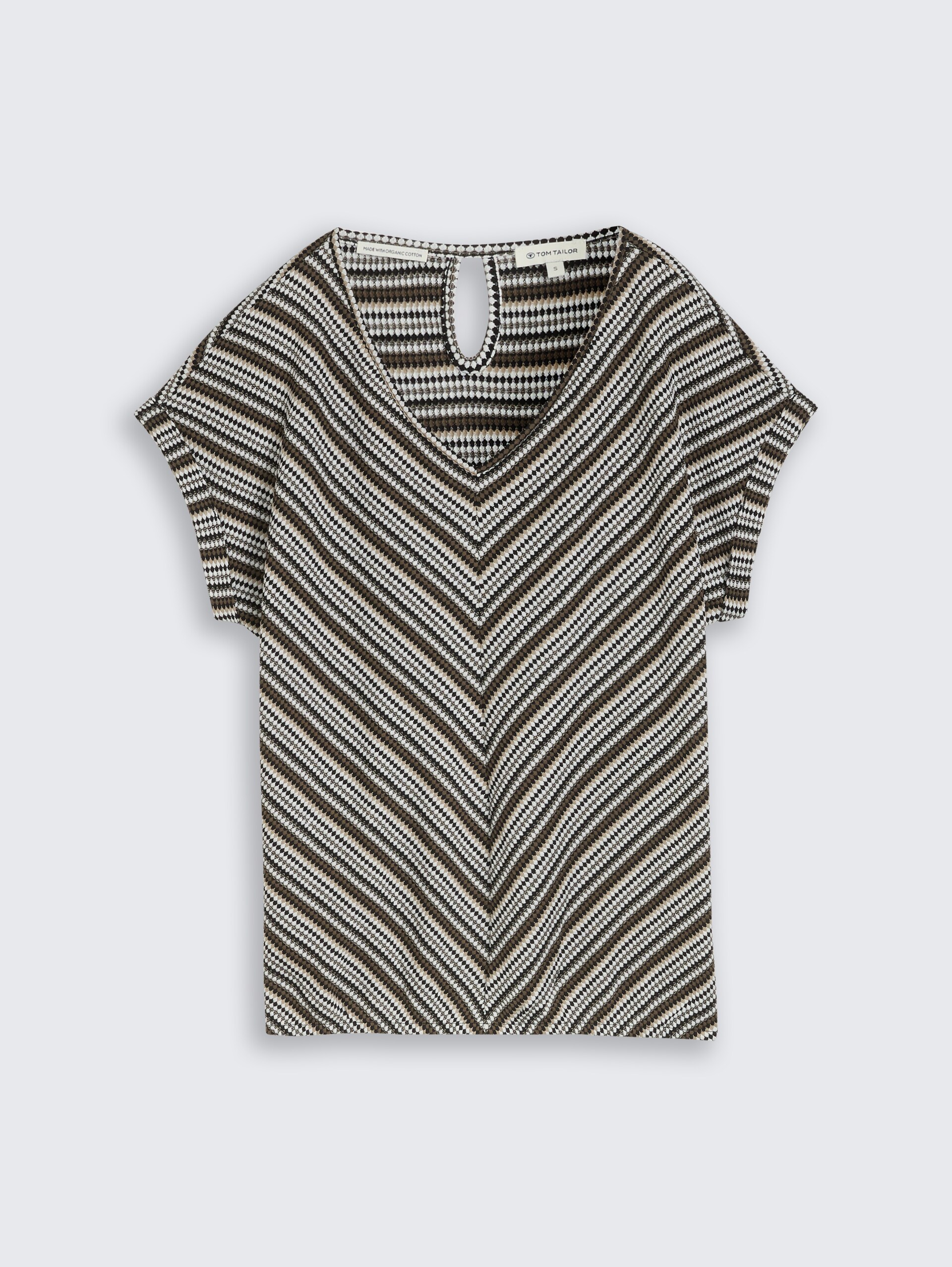 Loose fit jacquard T-shirt - olive black structure stripe - Product vooraanzicht