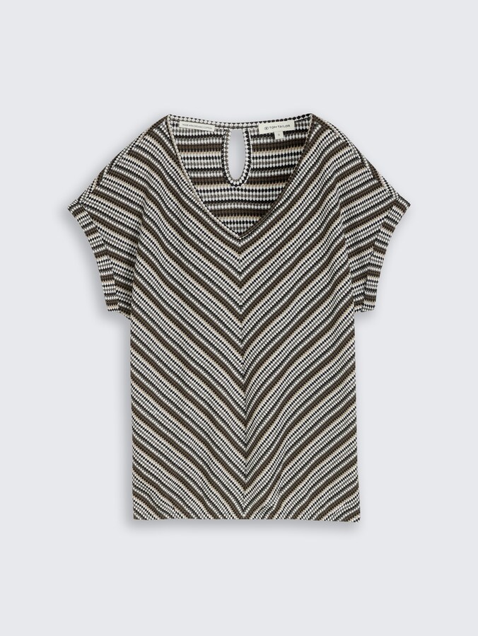 Loose Fit Jacquard T-Shirt von Women, olive black structure stripe