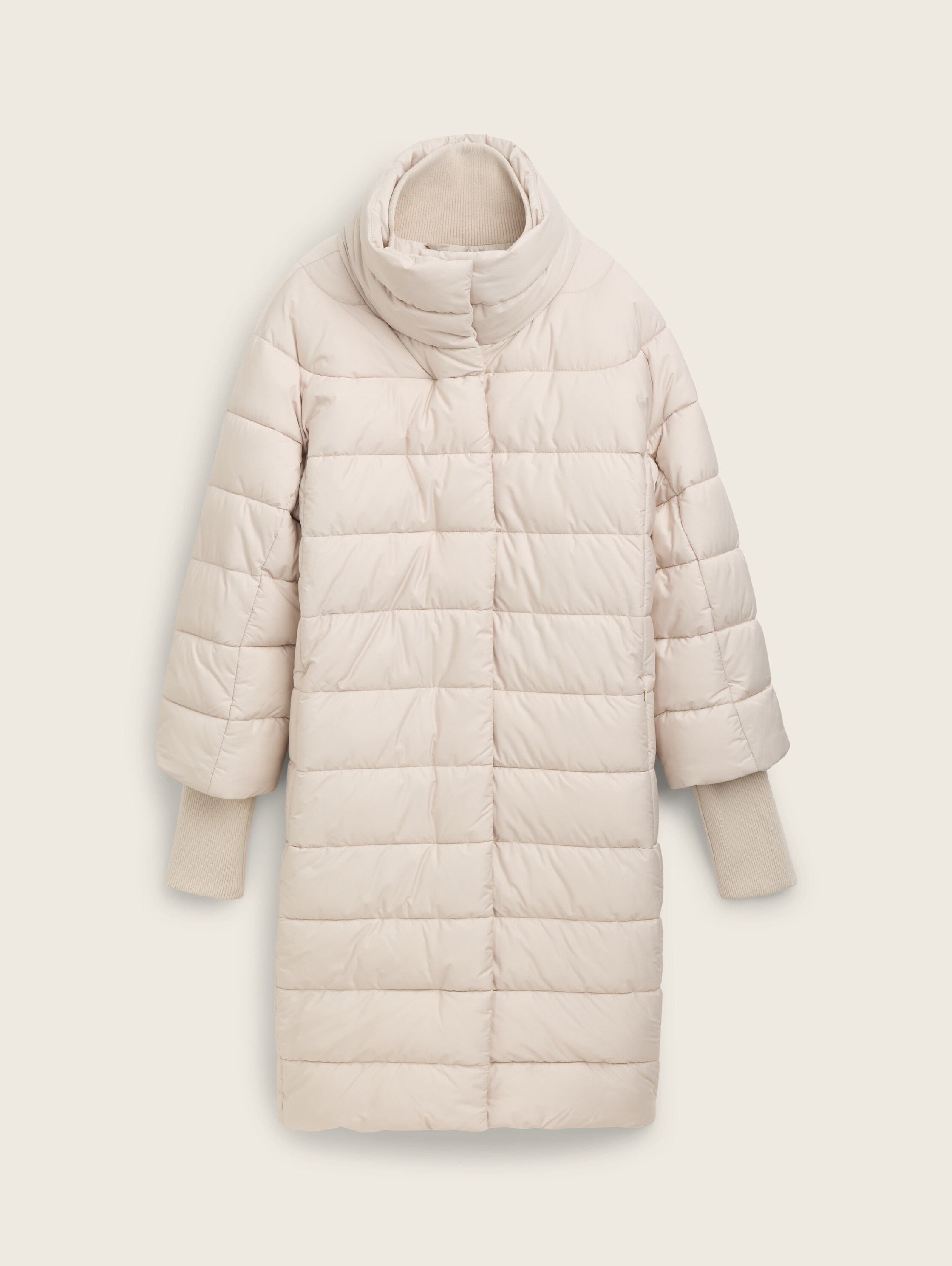 Puffer coat with a stand-up collar - Dusty Beige - Front product view