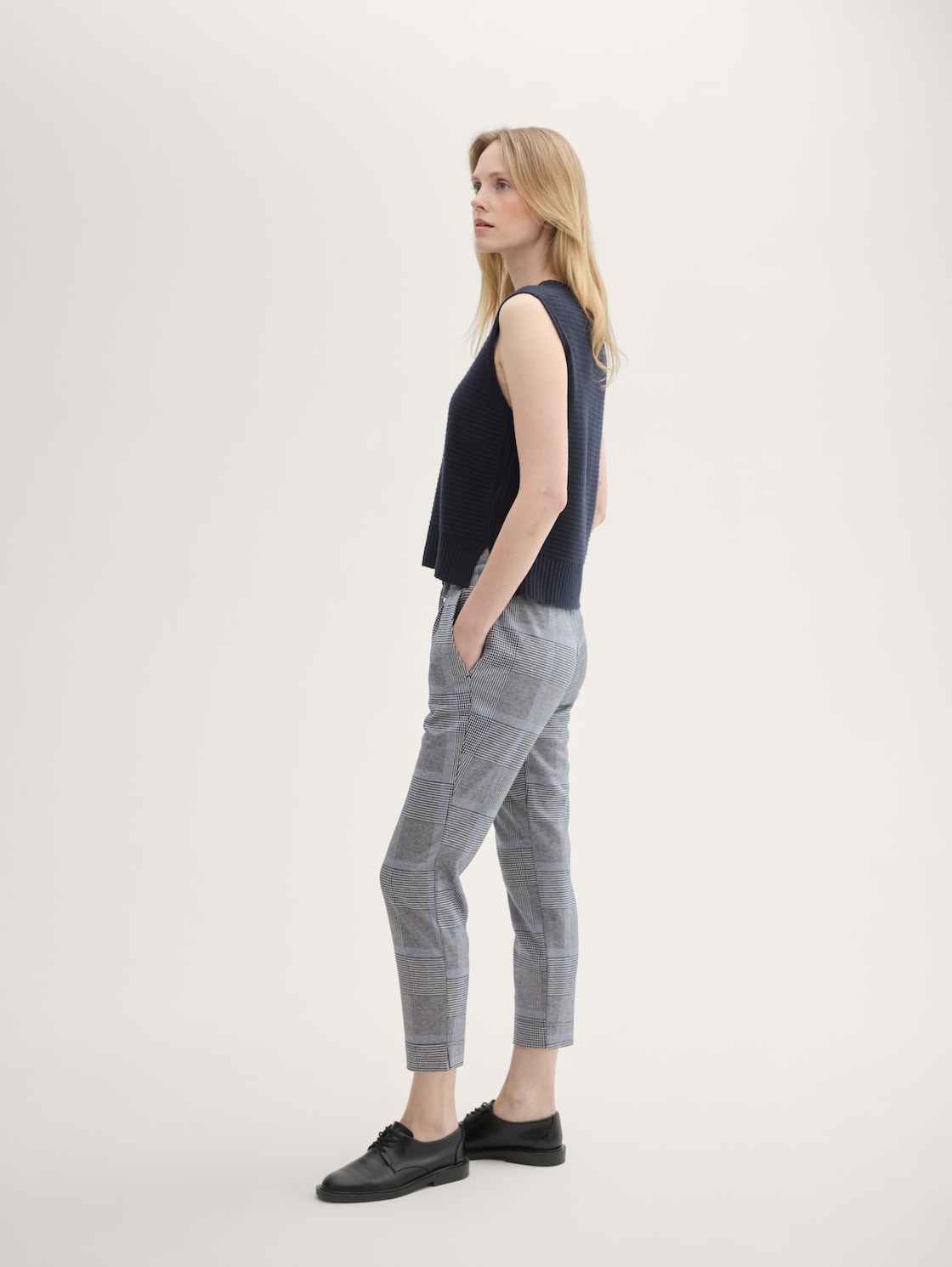 Loose Fit Hose im Karomuster - navy blue check