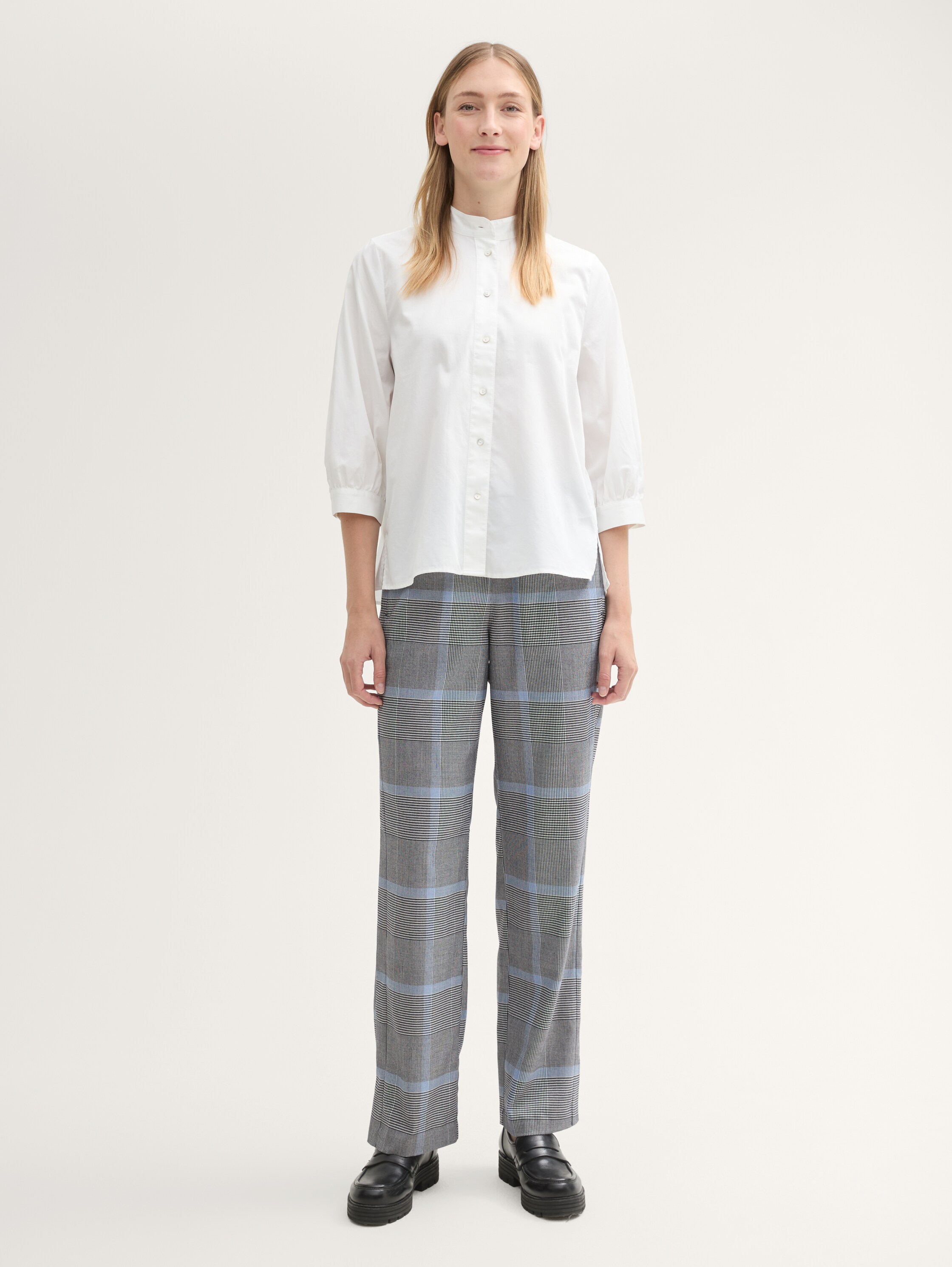 Lockere Karohose mit geradem Bein - navy_blue_check - 