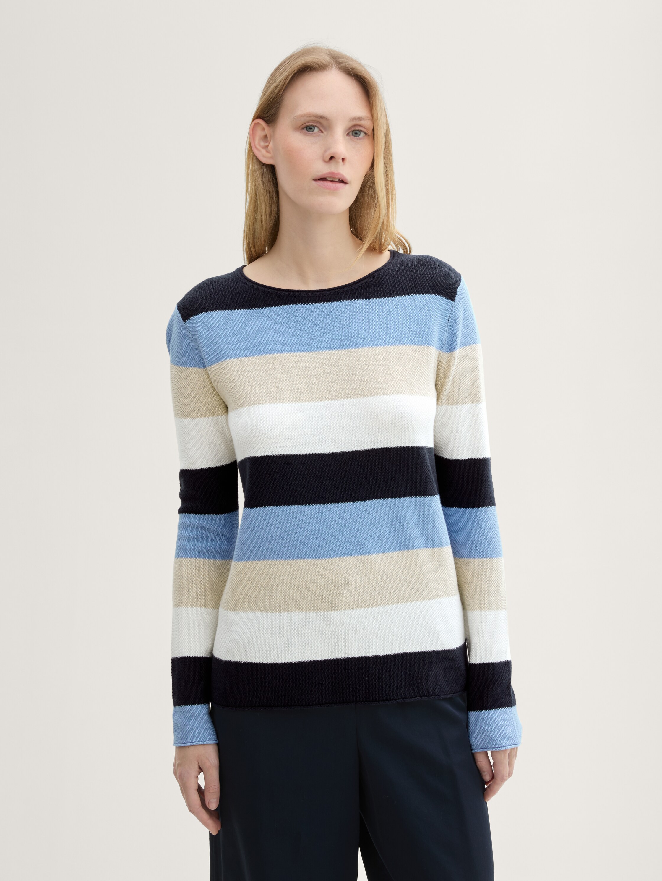 Strickpullover mit Rundhalsausschnitt - blue_block_stripe - 