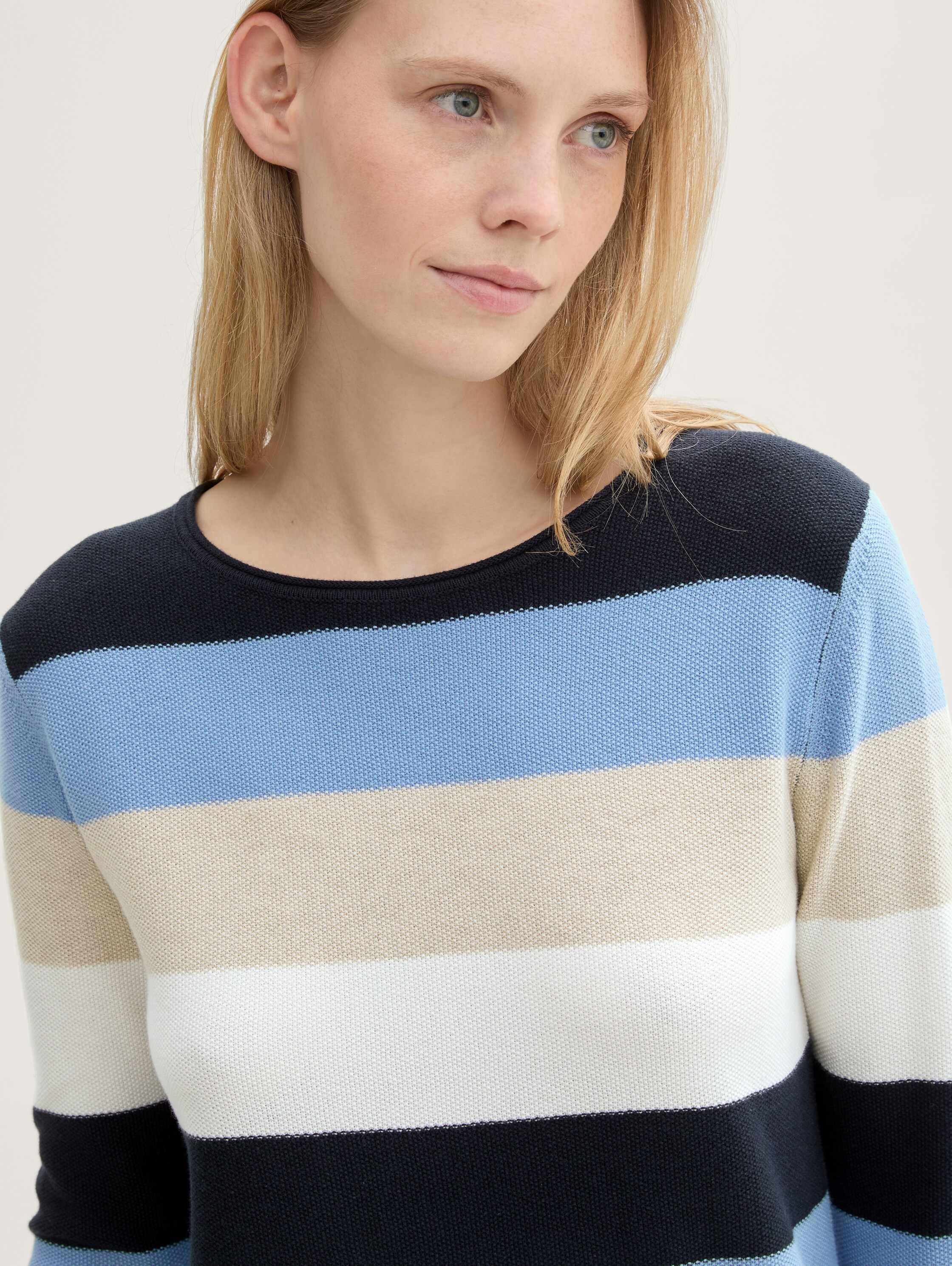 Strickpullover mit Rundhalsausschnitt - blue_block_stripe - 