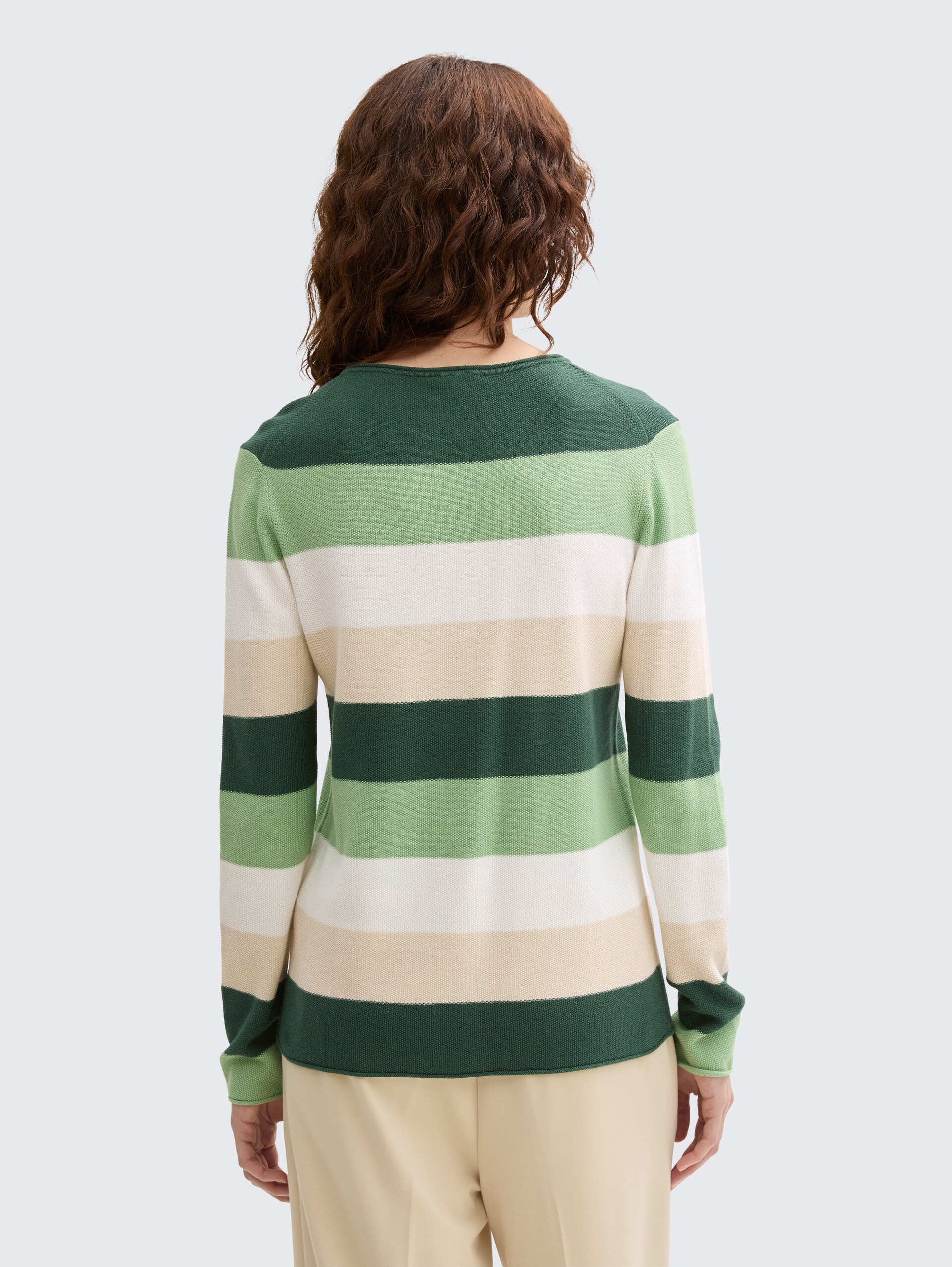 Strickpullover mit Rundhalsausschnitt - green beige block stripe