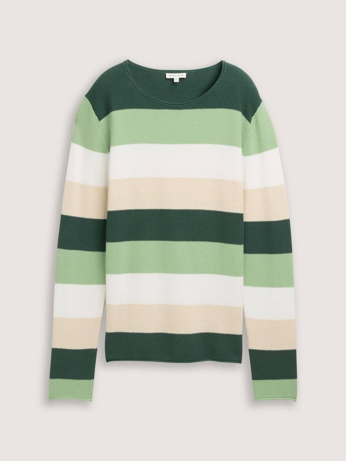 Strickpullover mit Rundhalsausschnitt - green beige block stripe