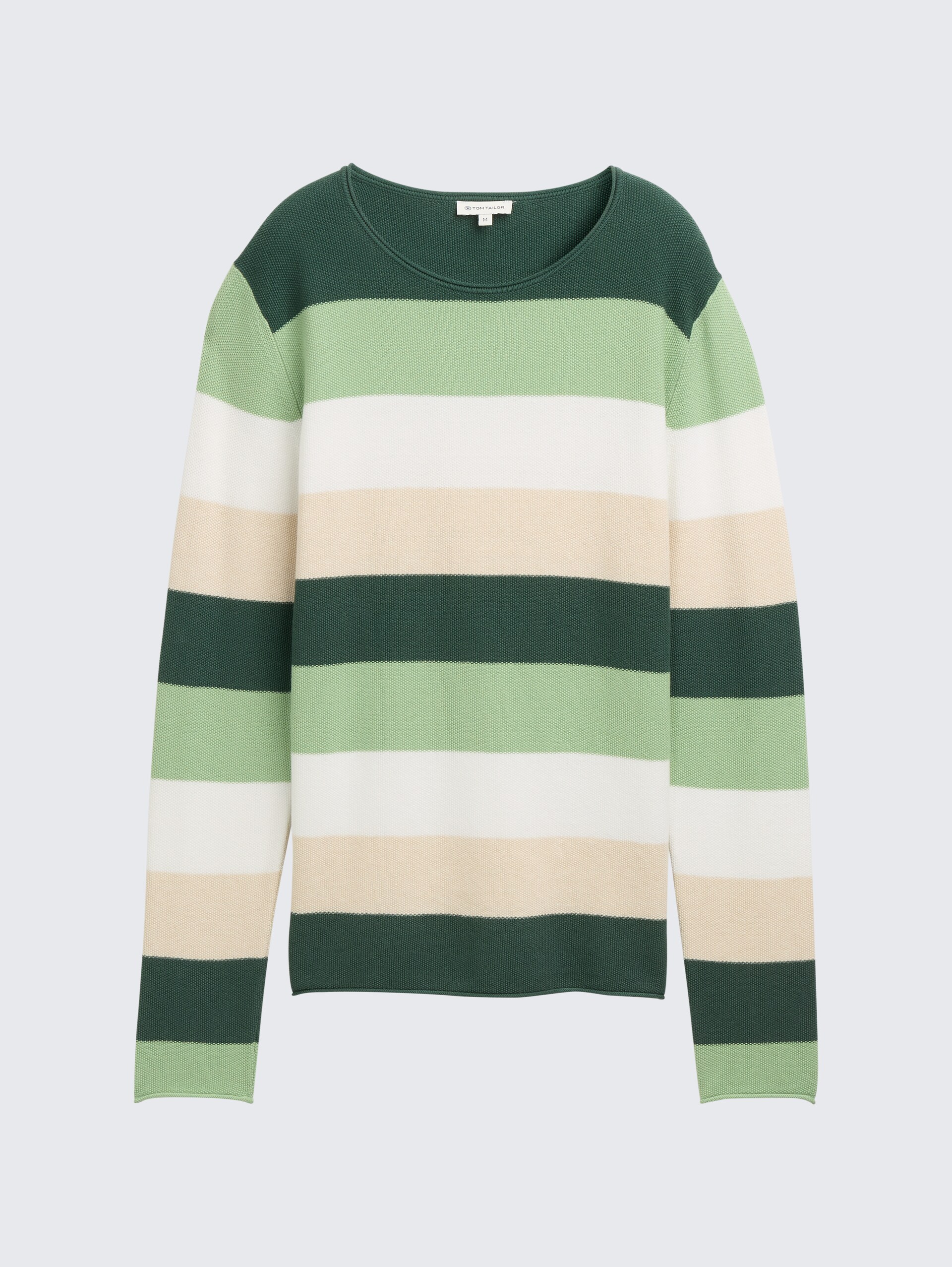 Strickpullover mit Rundhalsausschnitt - green beige block stripe