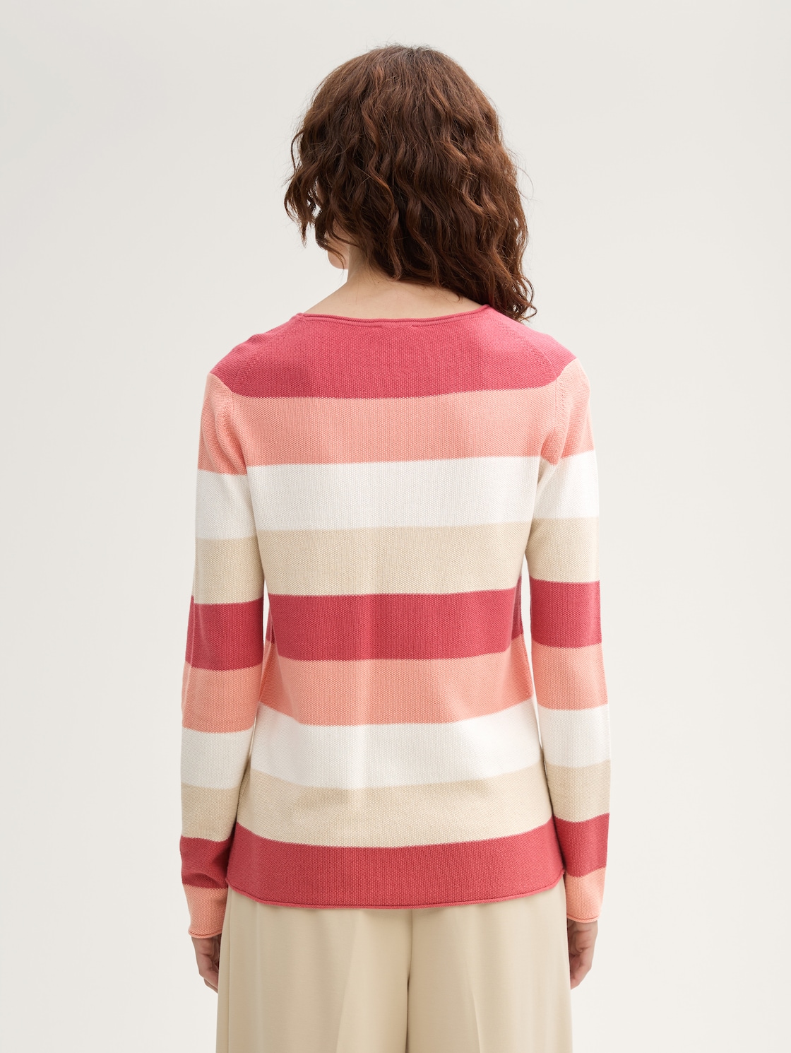 Strickpullover mit Rundhalsausschnitt - red apricot block stripe