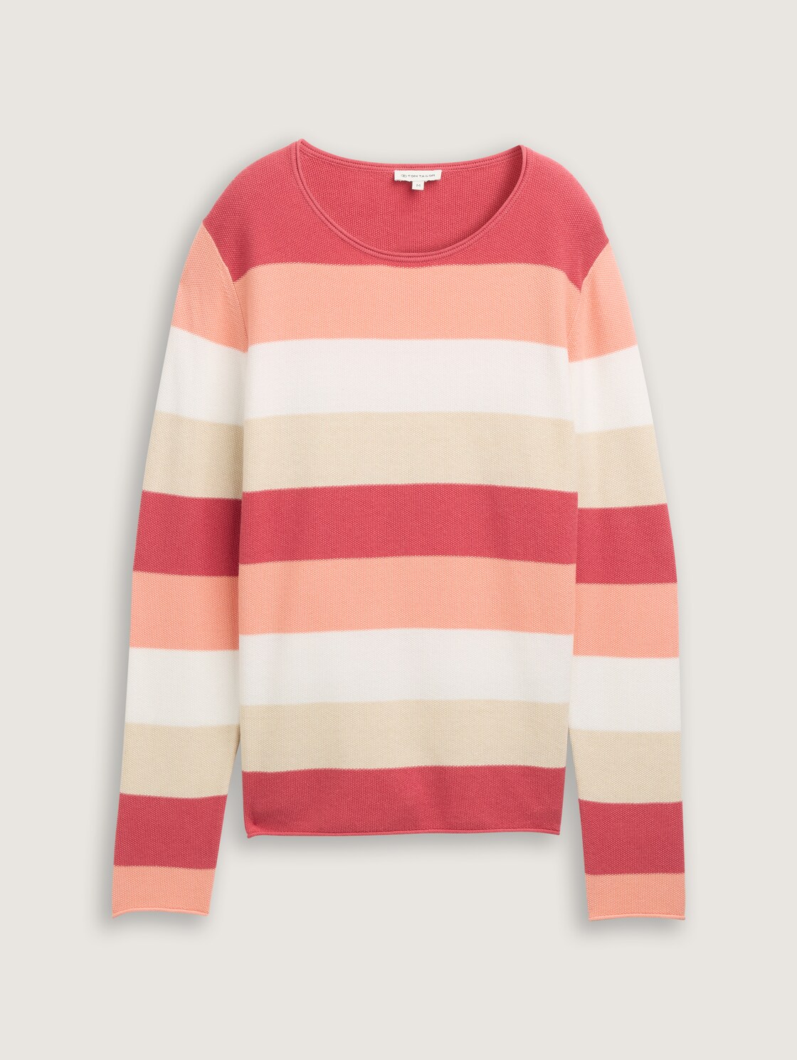 Strickpullover mit Rundhalsausschnitt - red apricot block stripe