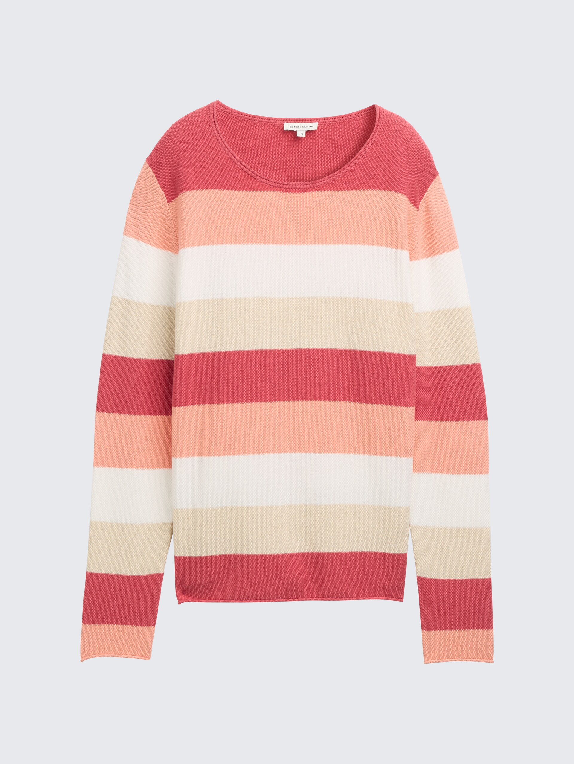 Strickpullover mit Rundhalsausschnitt - red apricot block stripe