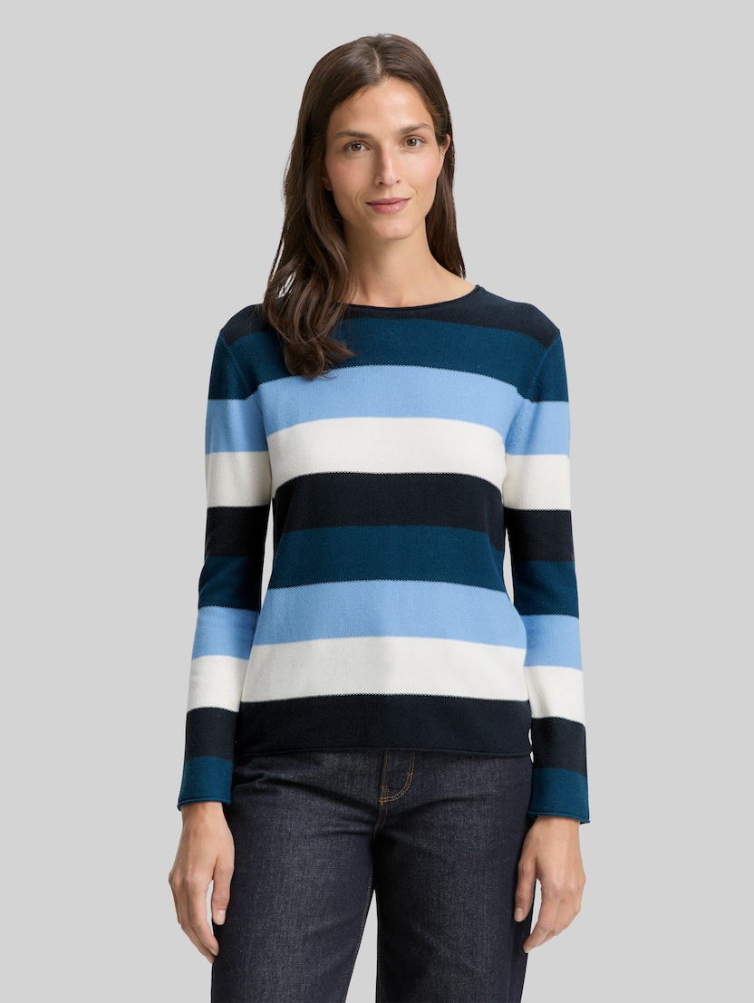Strickpullover mit Rundhalsausschnitt von Women, big teal knit stripe