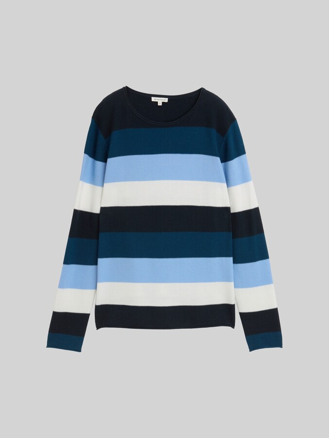 Gebreide trui met ronde hals door Women, big teal knit stripe