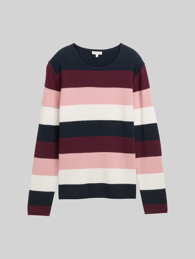 Round-neck knitted jumper by Women, big rose knit stripe