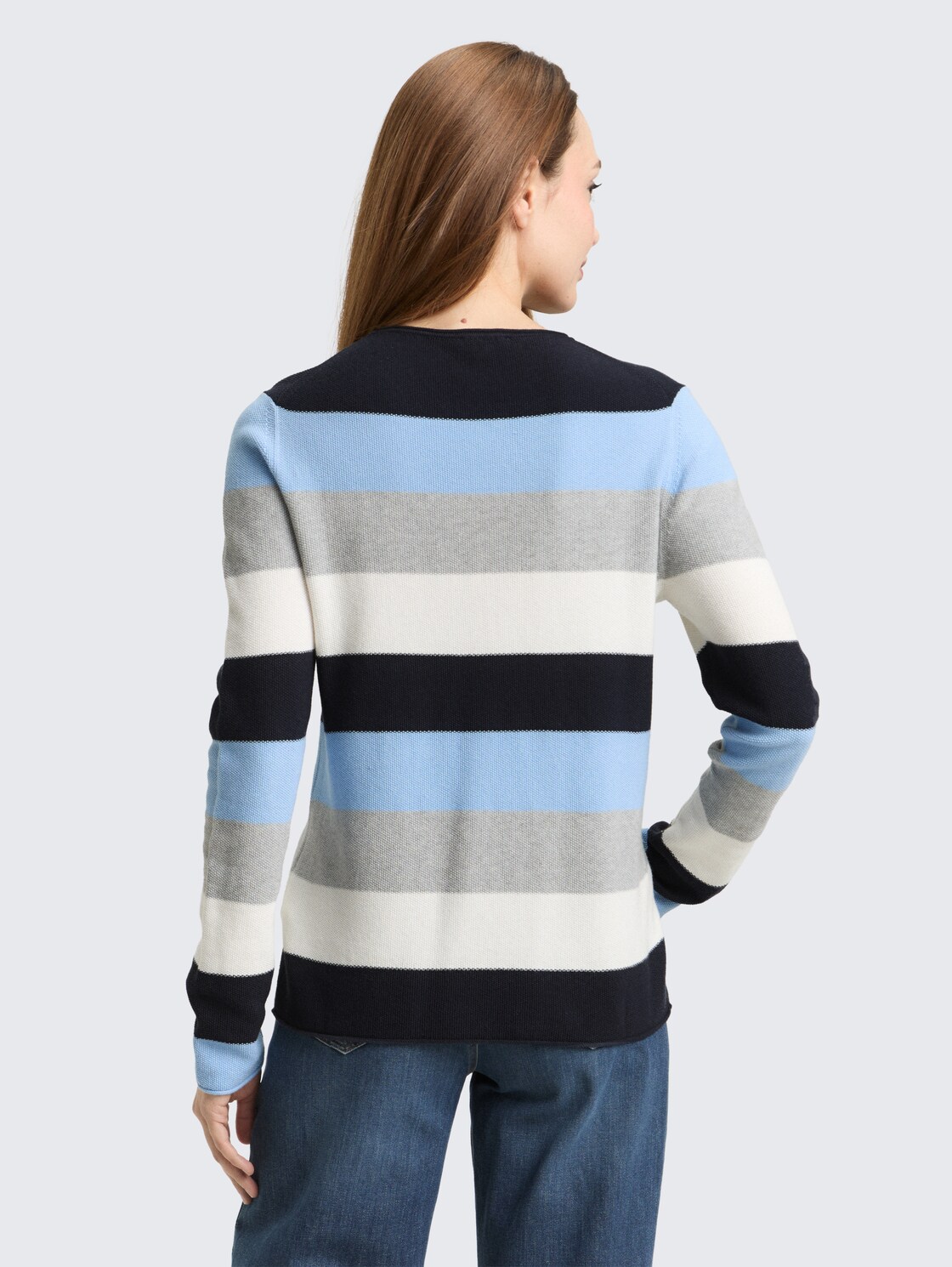 Strickpullover mit Rundhalsausschnitt - fjord blue grey stripe