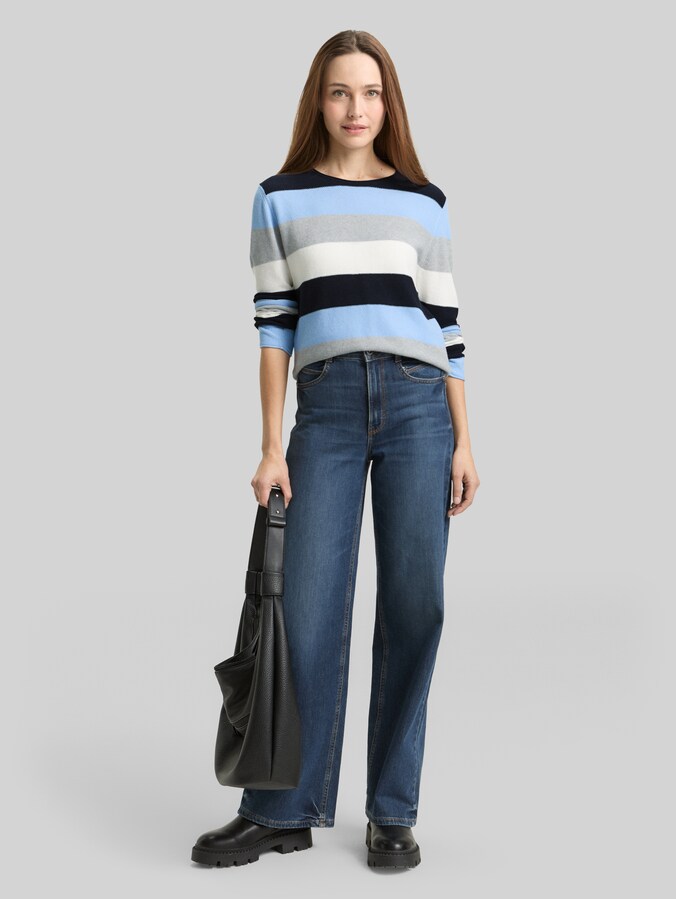 Pull en maille à col rond par Women, fjord blue grey stripe