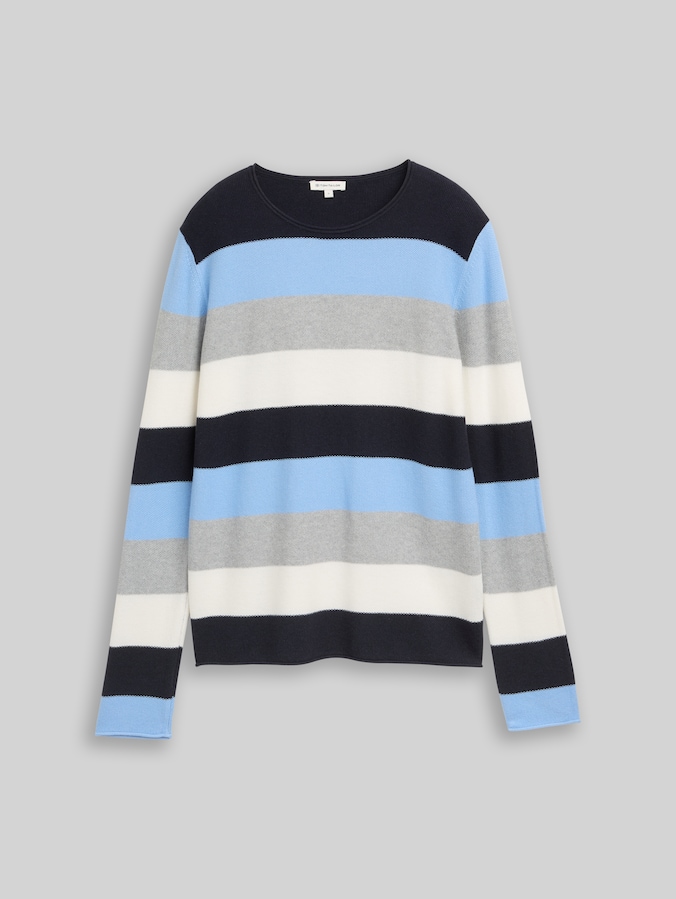Pull en maille à col rond par Women, fjord blue grey stripe