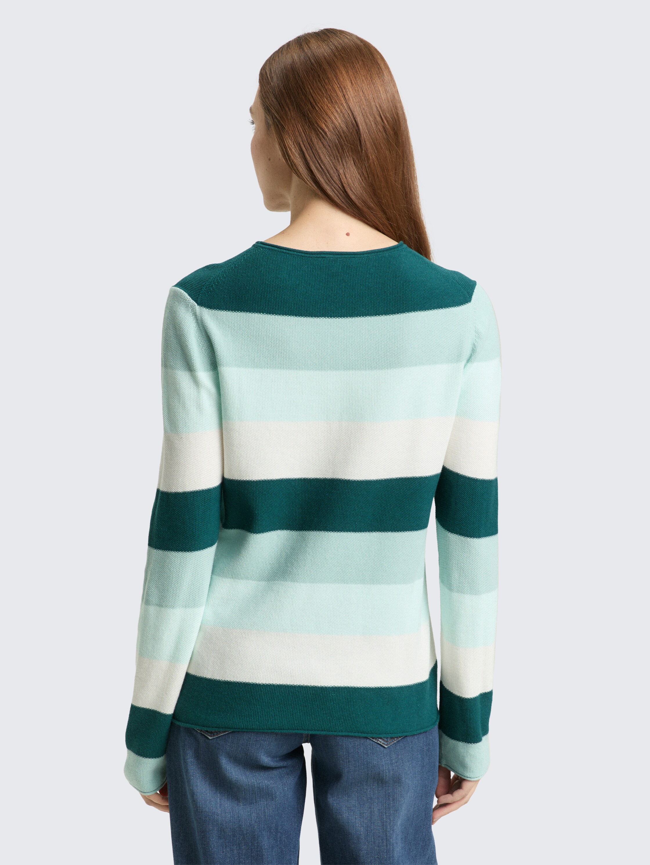 Strickpullover mit Rundhalsausschnitt - green_mint_white_stripe - 
