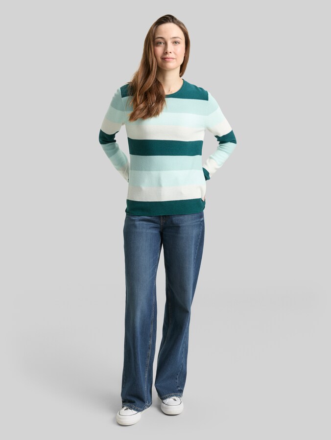 Pull en maille à col rond par Women, green mint white stripe