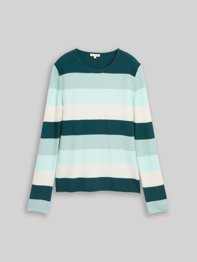 Pull en maille à col rond par Women, green mint white stripe
