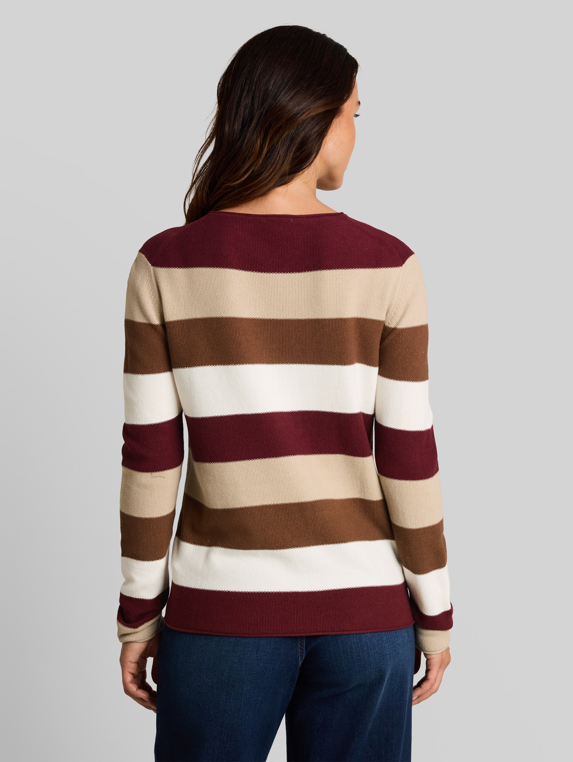 Gebreide trui met ronde hals - preppy plum camel stripe