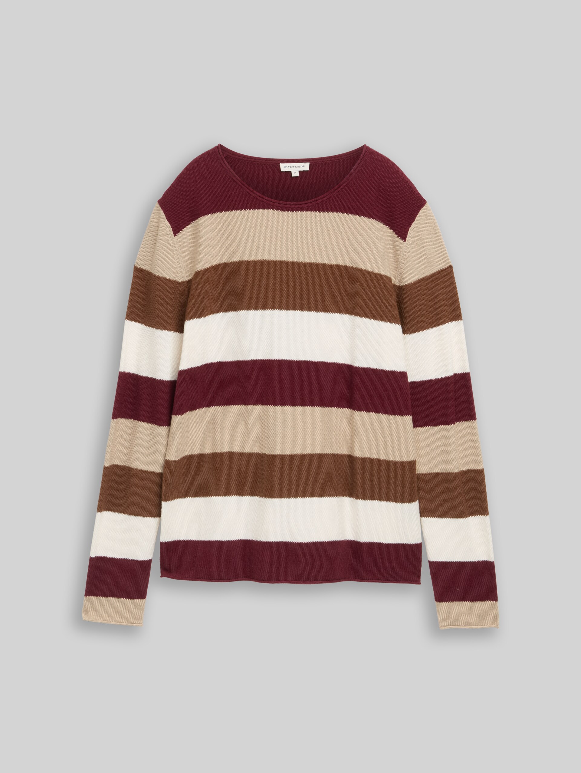 Gebreide trui met ronde hals - preppy plum camel stripe