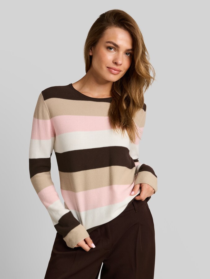 Strickpullover mit Rundhalsausschnitt von Women, brown beige pink stripe