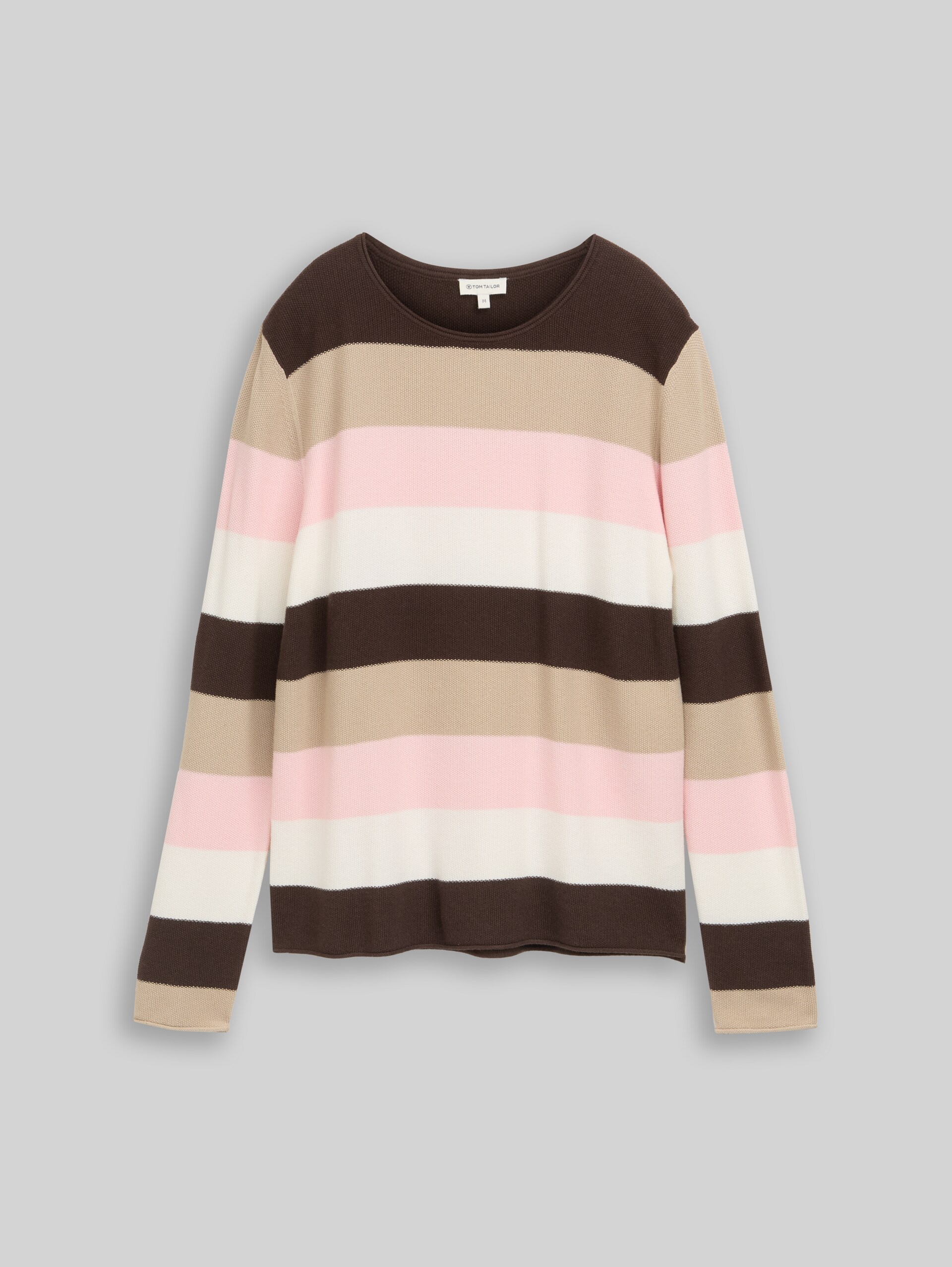 Gebreide trui met ronde hals - brown beige pink stripe