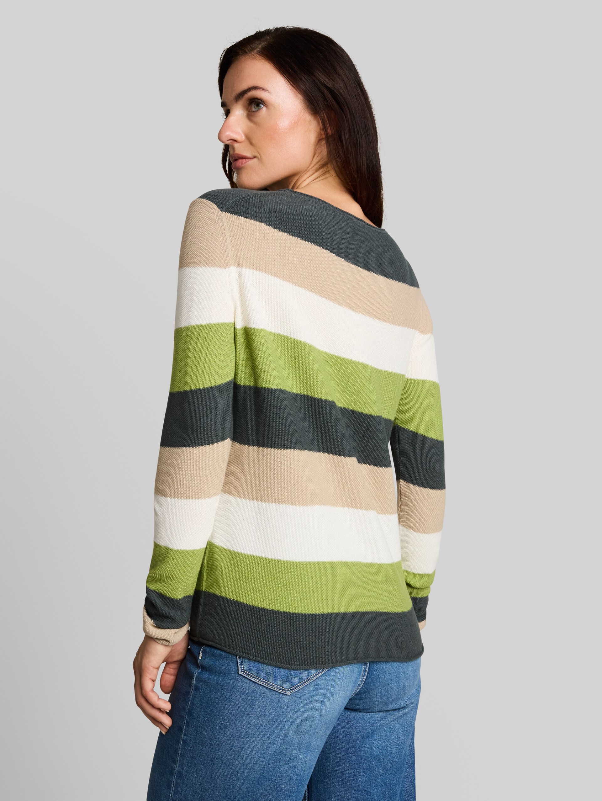 Strickpullover mit Rundhalsausschnitt - dark olive green stripe