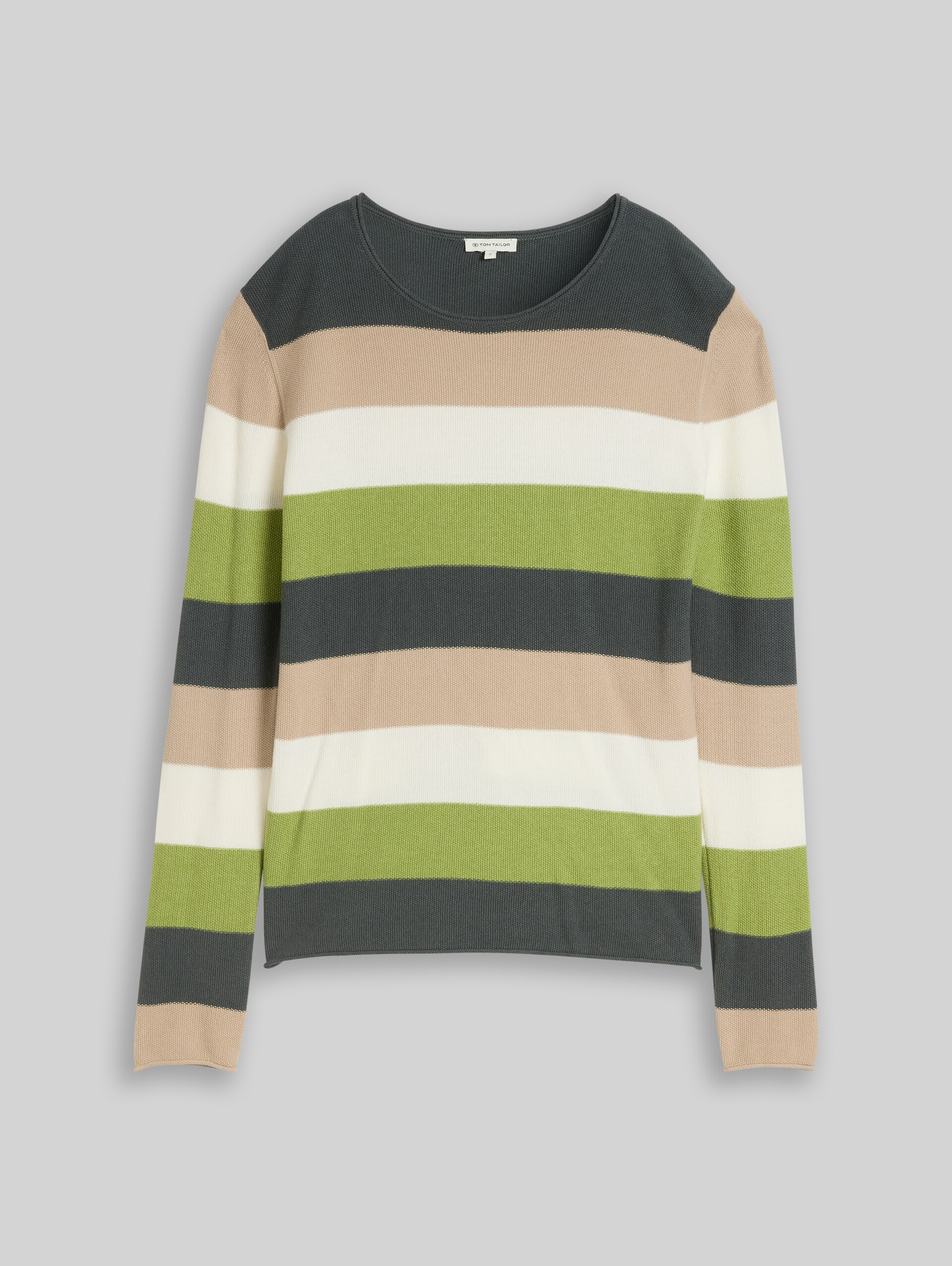 Strickpullover mit Rundhalsausschnitt - dark olive green stripe