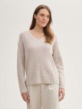 Pull en maille à col en V - dusty beige melange - Découpe Vue de face du modèle