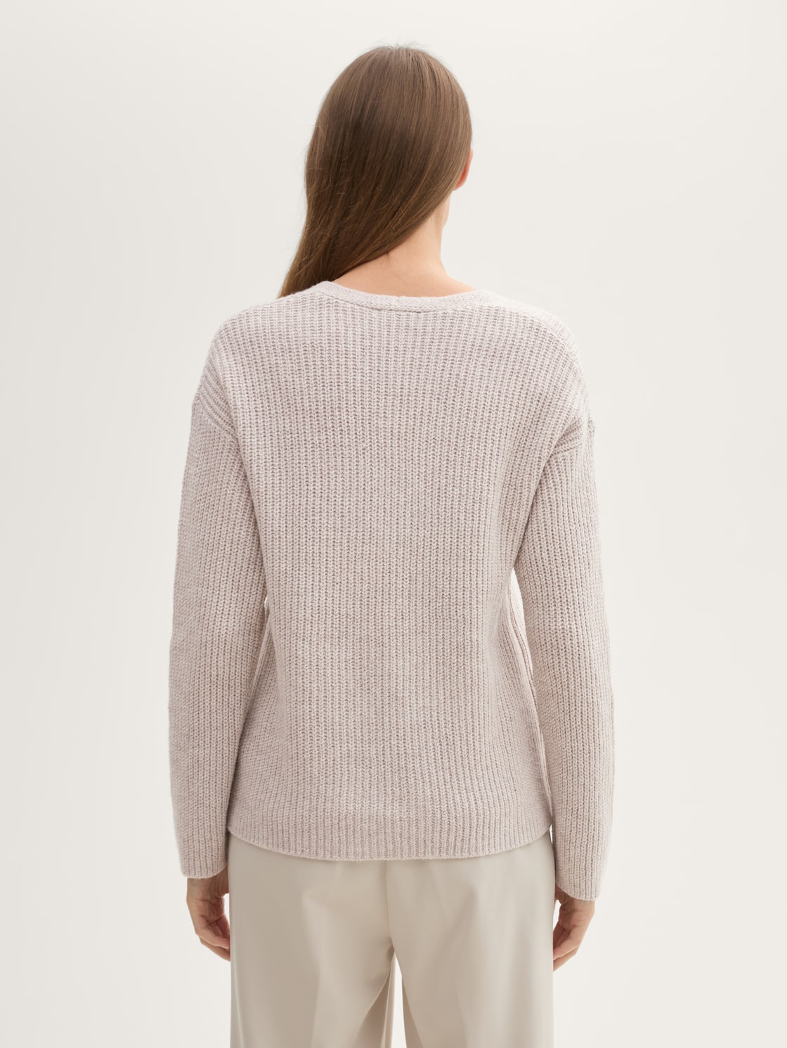 Strickpullover mit V-Ausschnitt - dusty beige melange