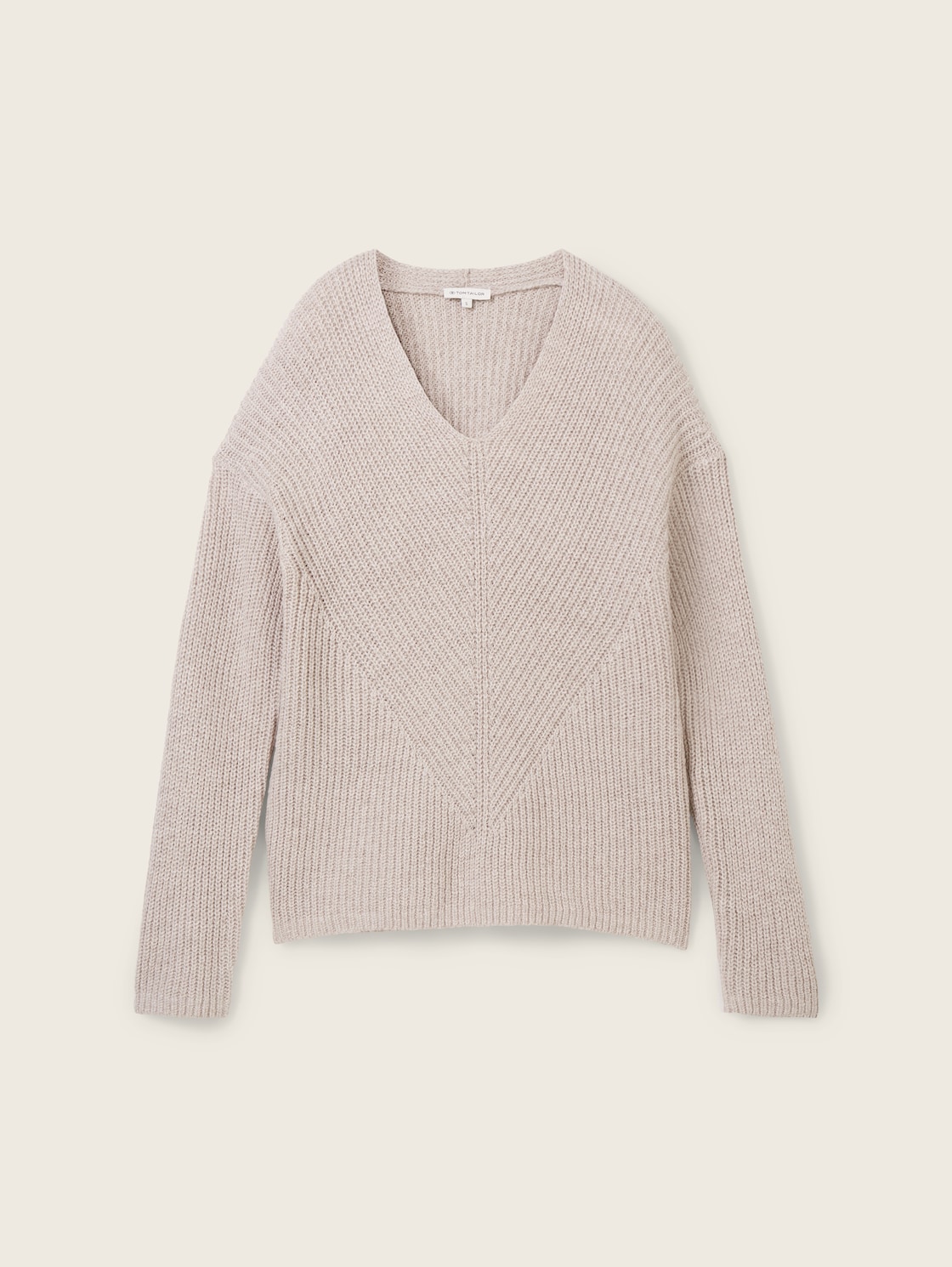 Strickpullover mit V-Ausschnitt - dusty beige melange