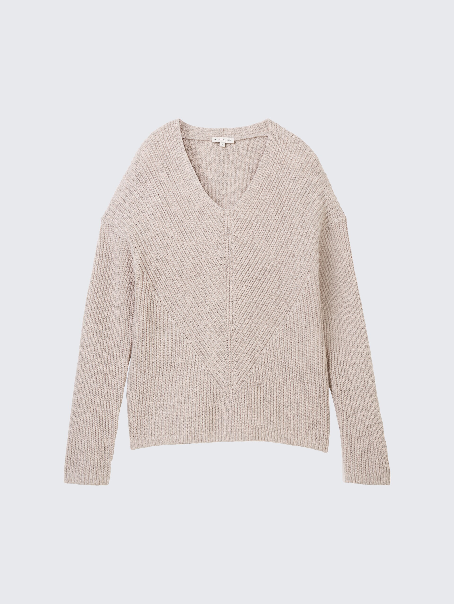 Strickpullover mit V-Ausschnitt - dusty beige melange