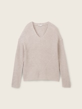 Pull en maille à col en V - dusty beige melange