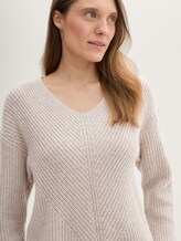 Pull en maille à col en V - dusty beige melange - Vue détaillée du modèle