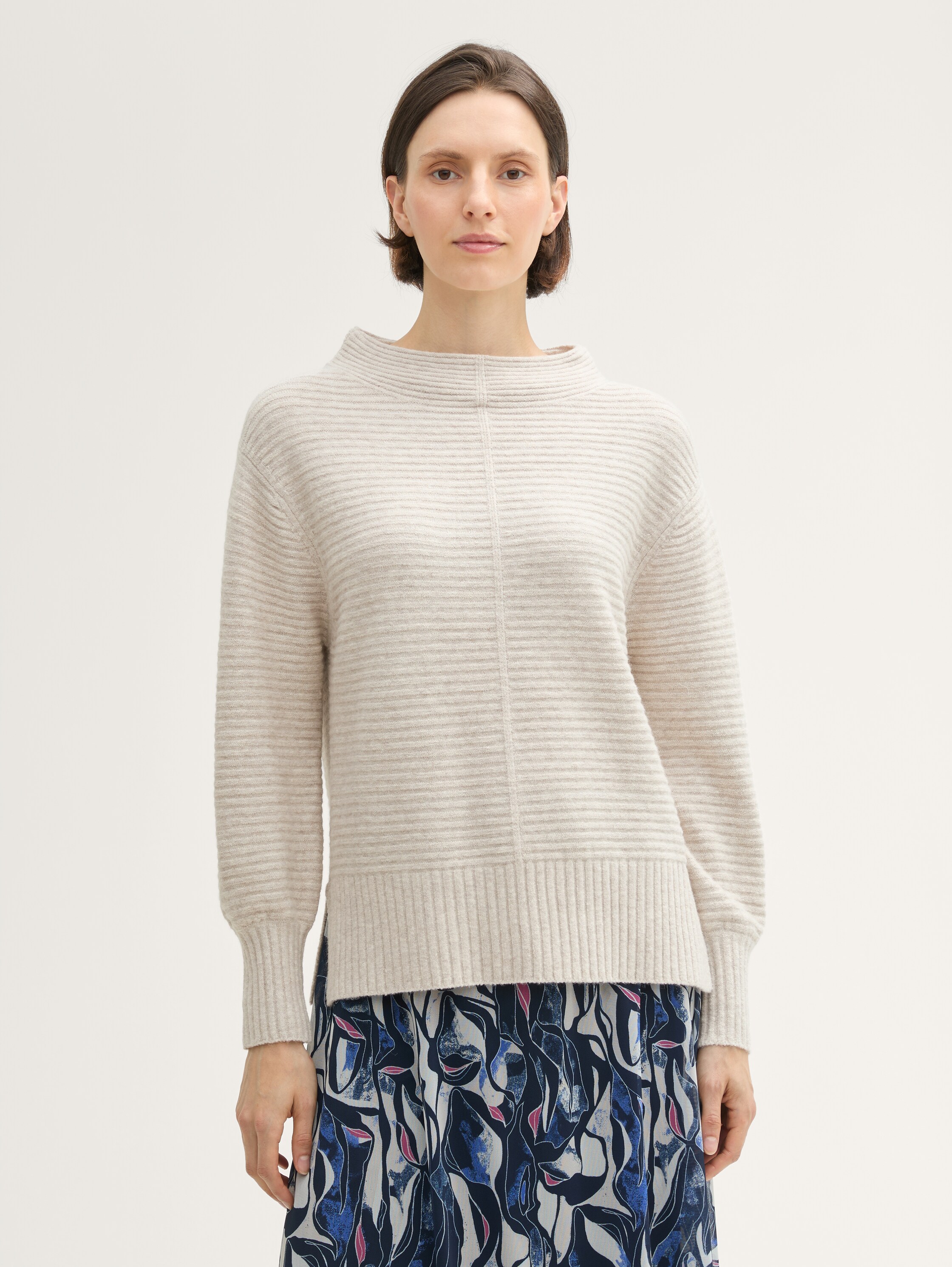 Strickpullover mit Stehkragen - dusty_beige_melange - 