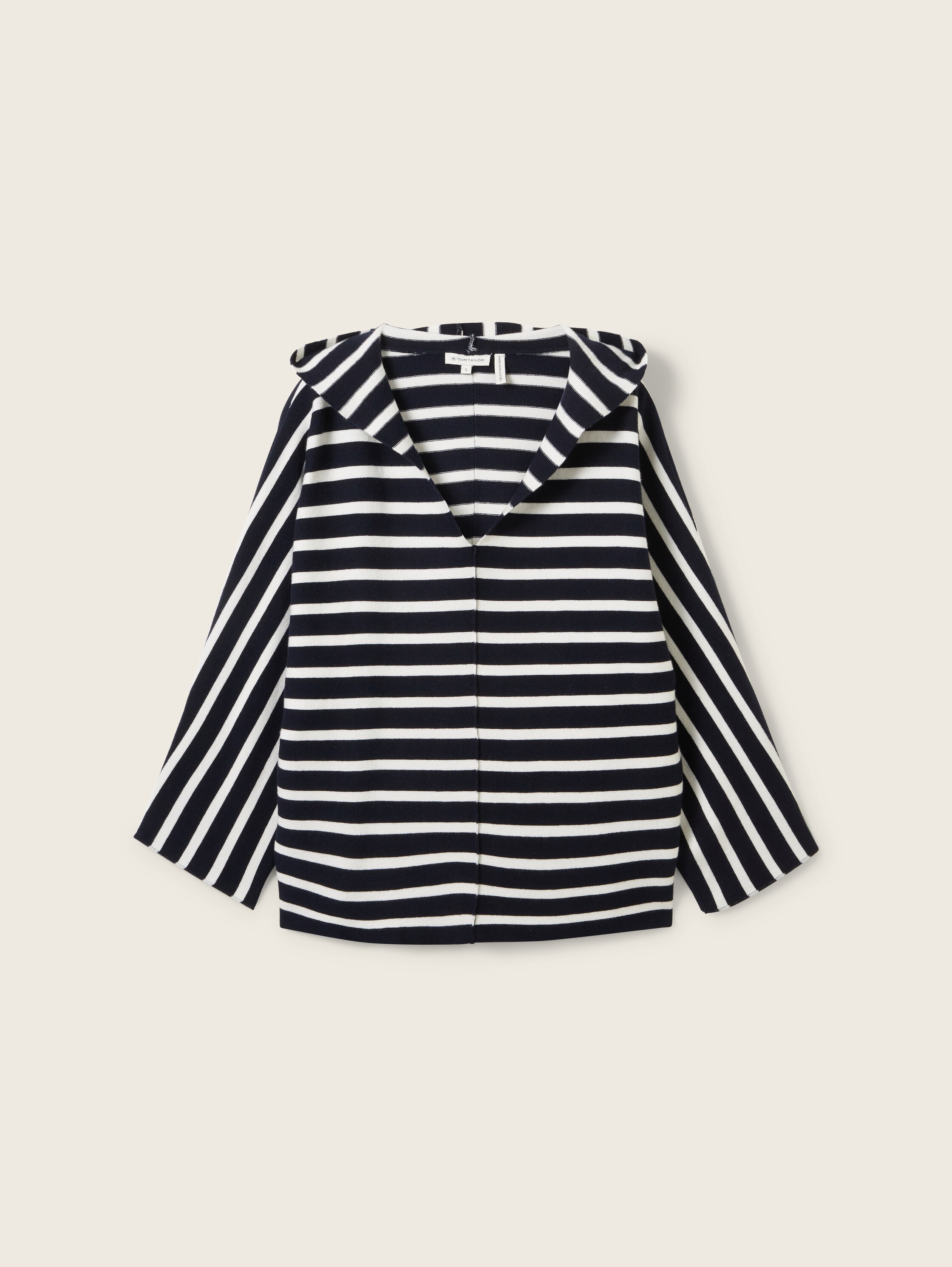 Loose Fit Strickpullover mit Kapuze - navy_white_knit_stripe - 