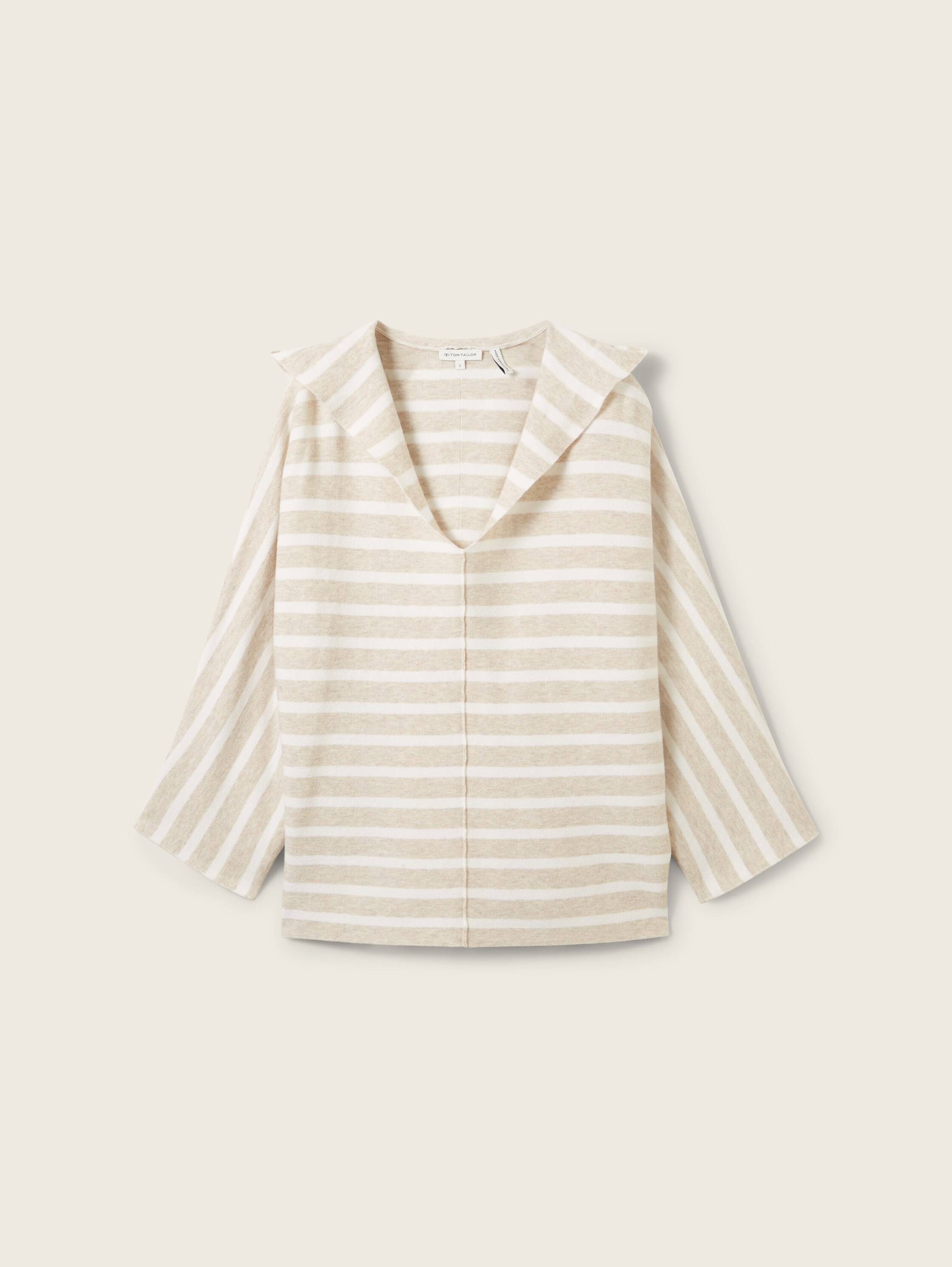 Loose Fit Strickpullover mit Kapuze - beige_melange_knit_stripe - 
