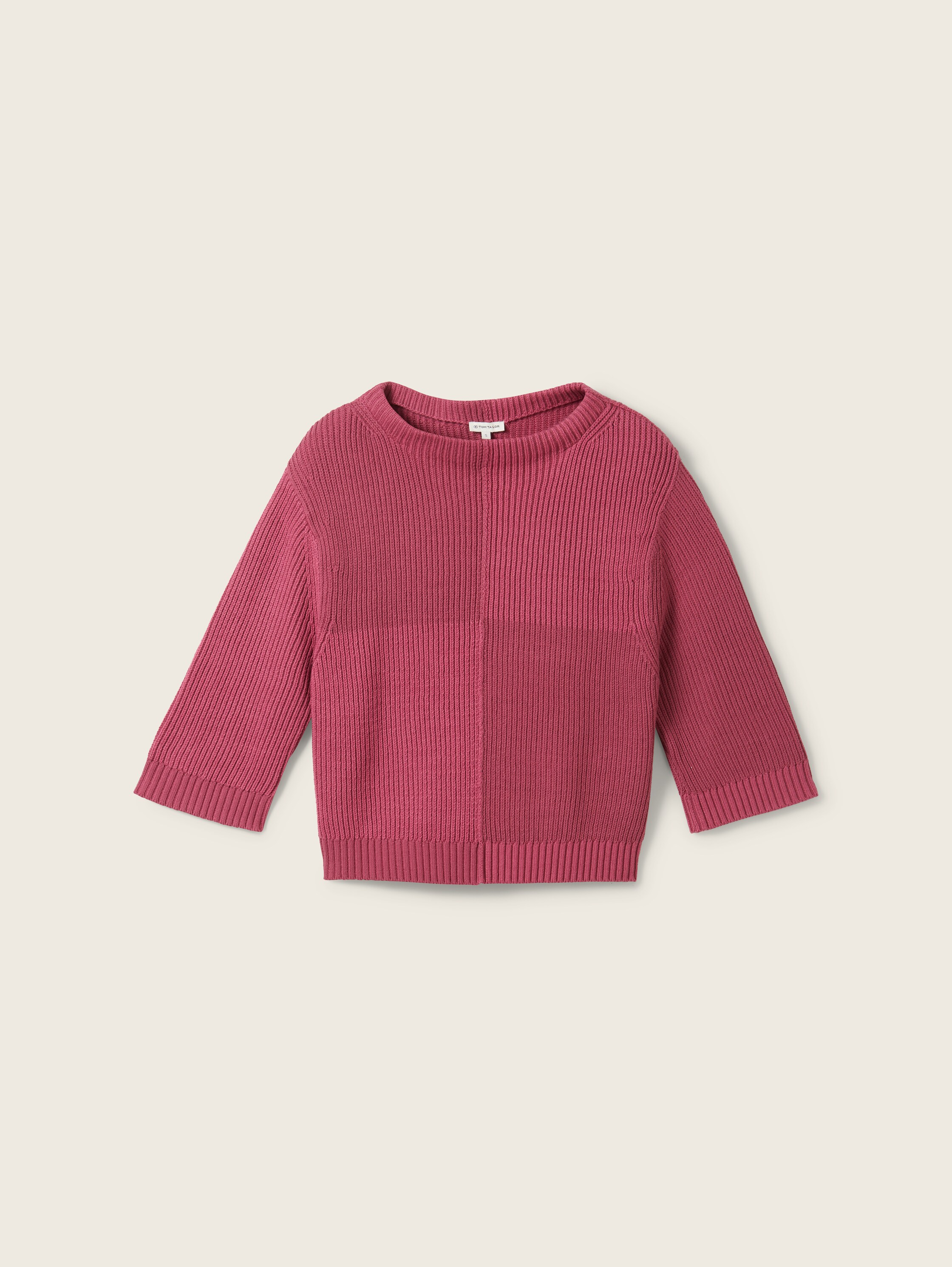 Gestrickter Pullover mit 3/4 Arm - pink_patched_rib_knit - 