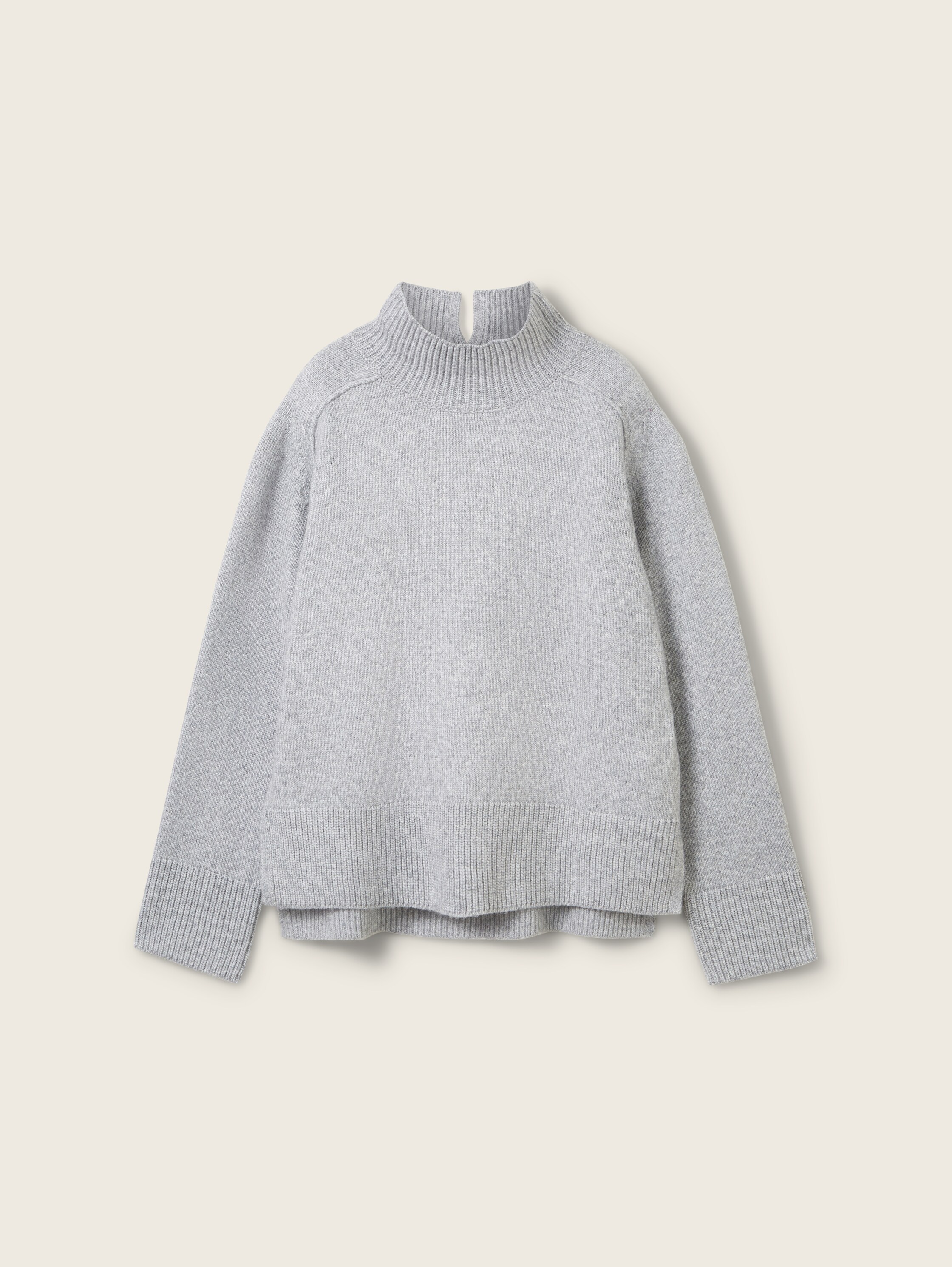 Zachte gebreide trui met opstaande kraag - medium_silver_grey_melange - 